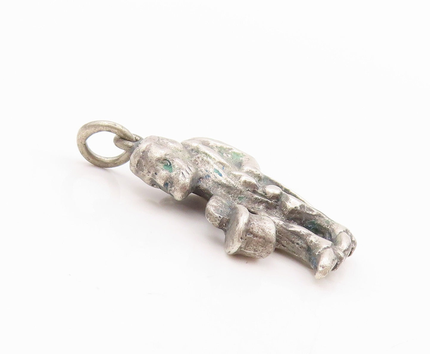 925 Sterling Silver Vintage Pendant Dark Tone Old Man With Hat In Hand  PT23931