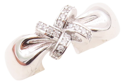 925 Sterling Silver Vintage Ring Designer Bow Cutout CZ Inlay  Sz 7  RG30938