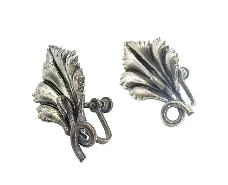 925 Sterling Silver  Vintage Dark Tone Flower Non Pierce Earrings  EG3055