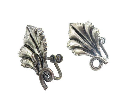 925 Sterling Silver  Vintage Dark Tone Flower Non Pierce Earrings  EG3055