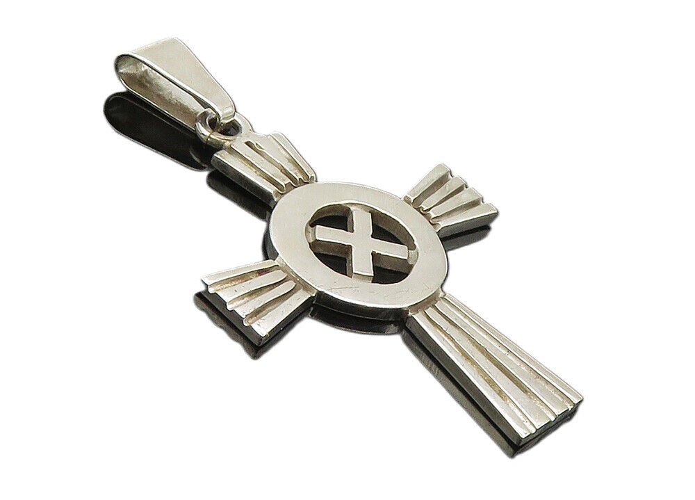 925 Sterling Silver  Vintage Shiny Open Religious Cross Drop Pendant  PT7668