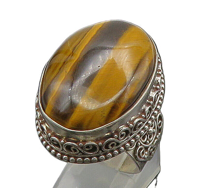 925 Sterling Silver  Cabochon Tiger's Eye Swirl Cocktail Ring Sz 9.5  RG16388