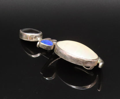 DESIGNER 925 Silver  Vintage Mother Of Pearl Sapphire & Onyx Pendant  PT21826
