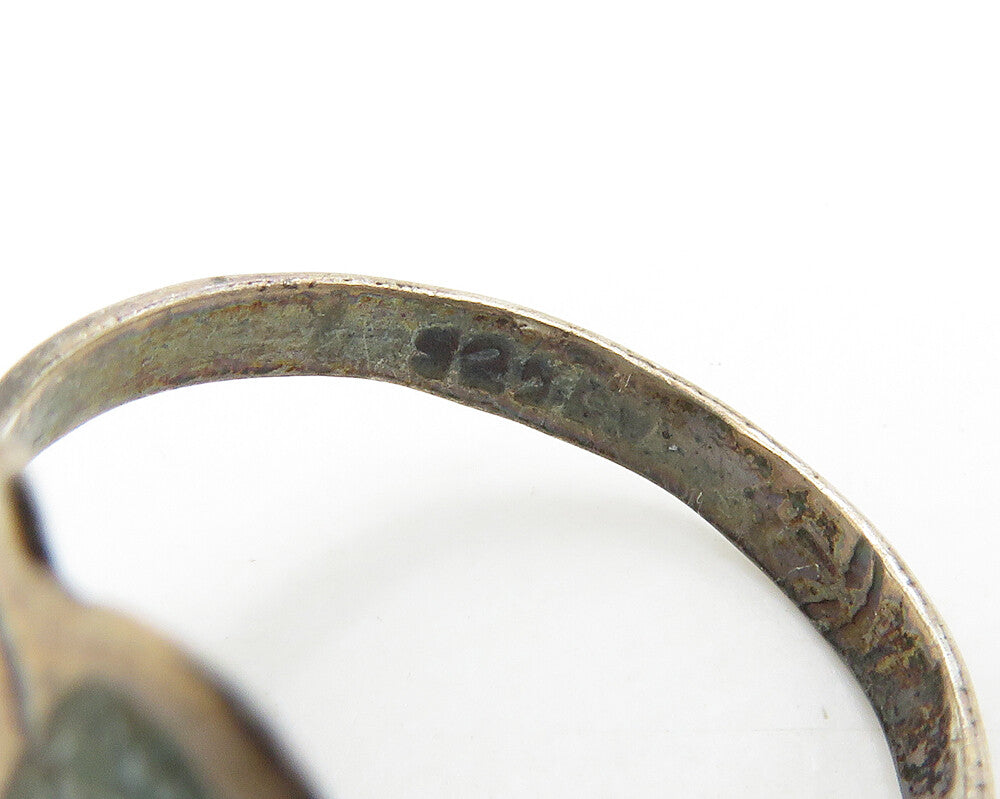 MEXICO 925 Silver Vintage Antique Turquoise Butterfly Band Ring Sz 7  RG17506
