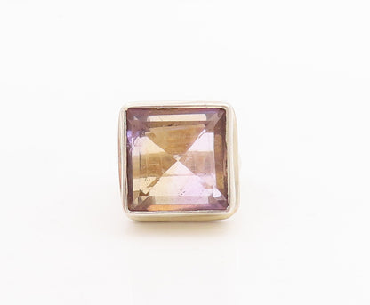 925 Sterling Silver Vintage Ring Minimalist Square Inlay Gemstone  Sz 7  RG28677