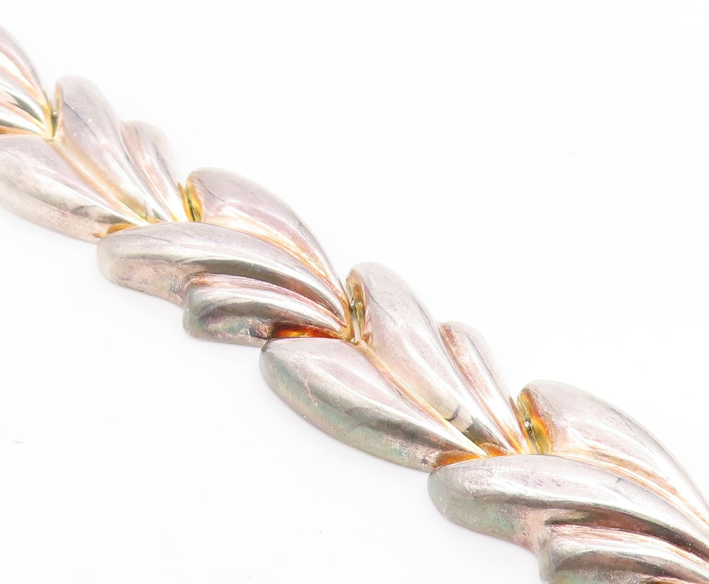 925 Sterling Silver Vintage Bracelet MILOR ITALY Classic Puffy Leaf Link BT11923