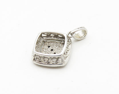925 Sterling Silver  Vintage Genuine Diamonds Two Tone Square Pendant  PT14624