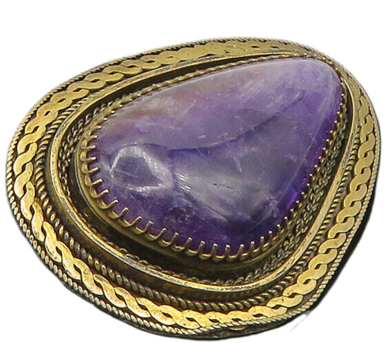 ISRAEL 925 Sterling Silver  Vintage Amethyst Twist Border Brooch Pin  BP9120