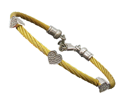 925 Silver  Vintage Genuine Diamonds Love Heart Gold Plated Bracelet  BT9346