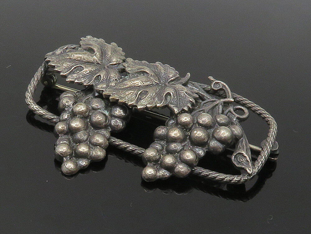 925 Sterling Silver  Vintage Oxidized Grape Bunches Motif Brooch Pin  BP5940