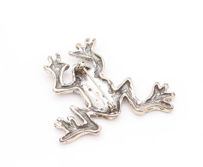 925 Sterling Silver Vintage Brooch Dark Tone Antique Carved Frog  BP11527
