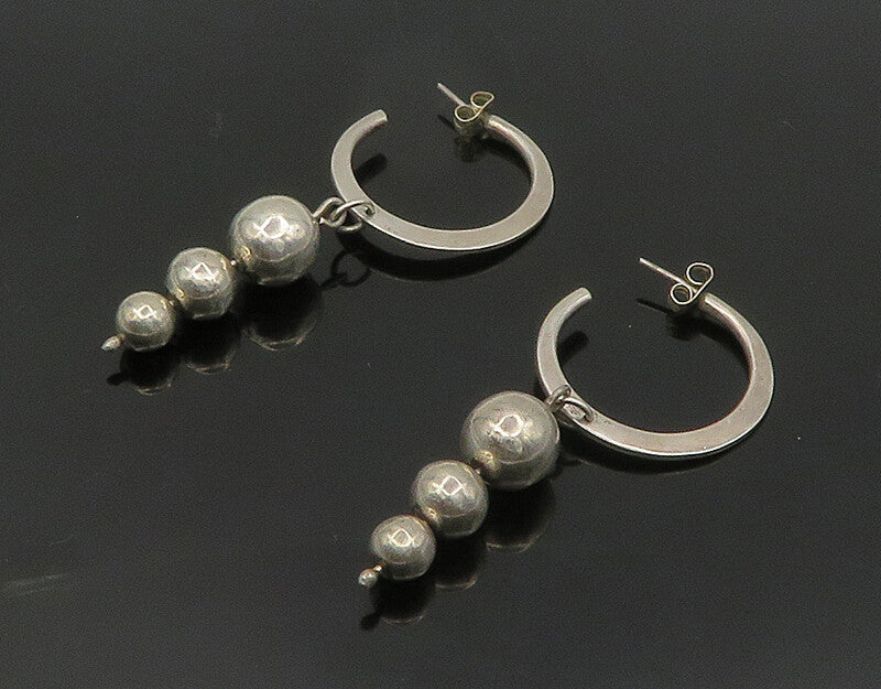 925 Sterling Silver  Vintage Shiny Graduated Ball Bead Drop Earrings  EG9379