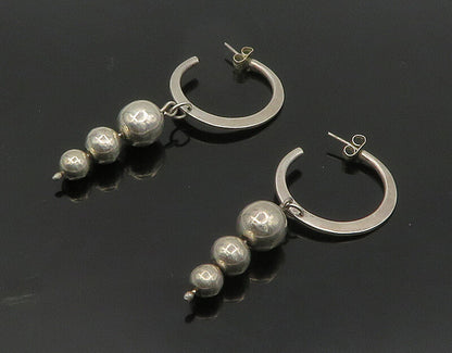 925 Sterling Silver  Vintage Shiny Graduated Ball Bead Drop Earrings  EG9379