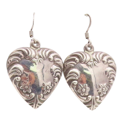 925 Sterling Silver Vintage Earrings Art Nouveau Style Puffy Love Heart  EG14406