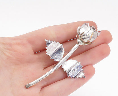 MEXICO 925 Sterling Silver  Vintage Shiny Sculpted Flower Brooch Pin  BP1166