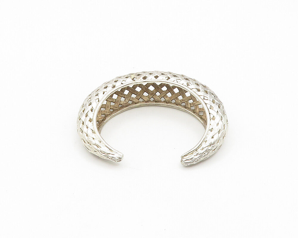925 Sterling Silver  Vintage Shiny Basket Weaved Dome Cuff Bracelet  BT7466