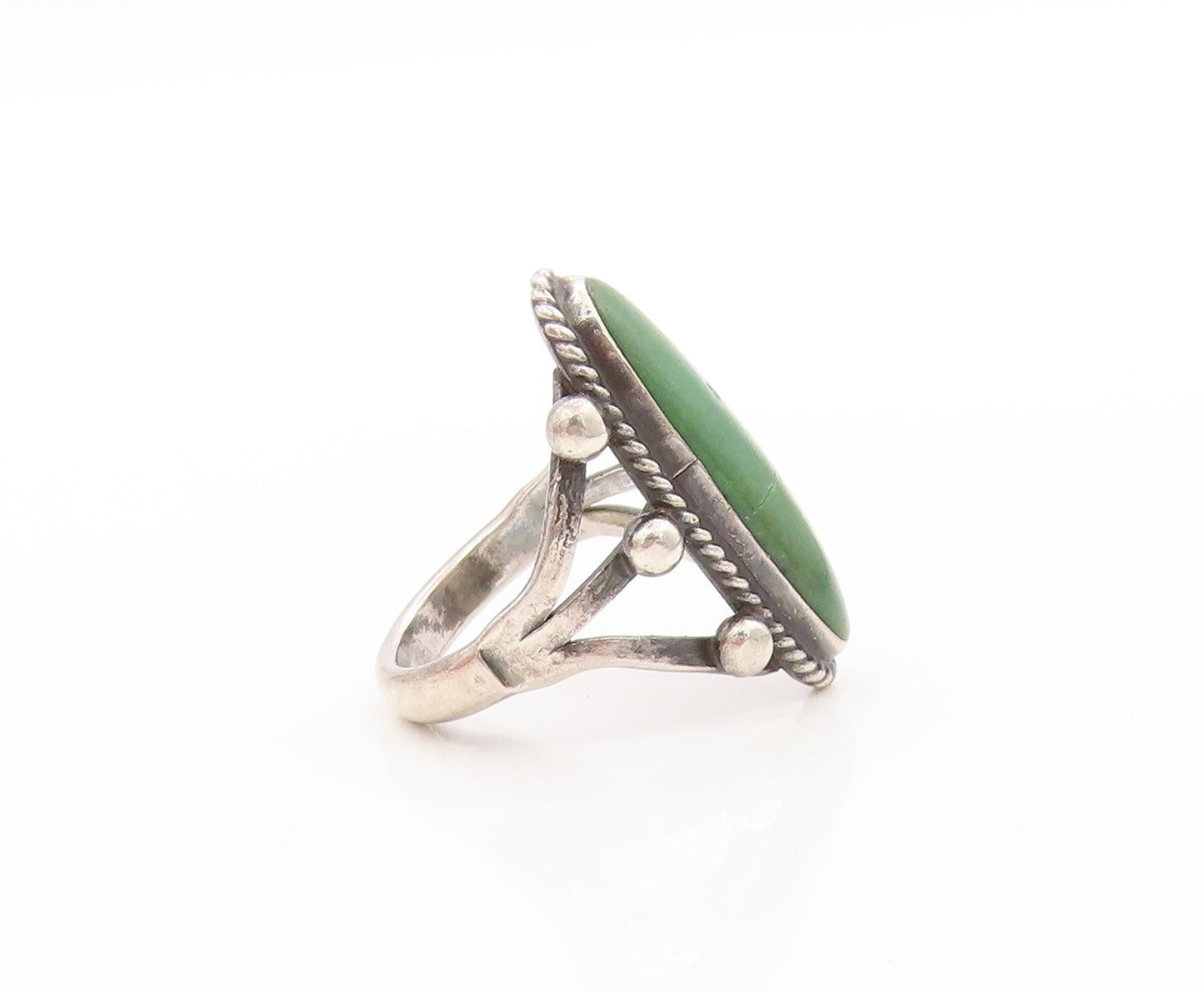 925 Sterling Silver Vintage Ring Turquoise Twisted Rope Edge Band  Sz 6  RG33690