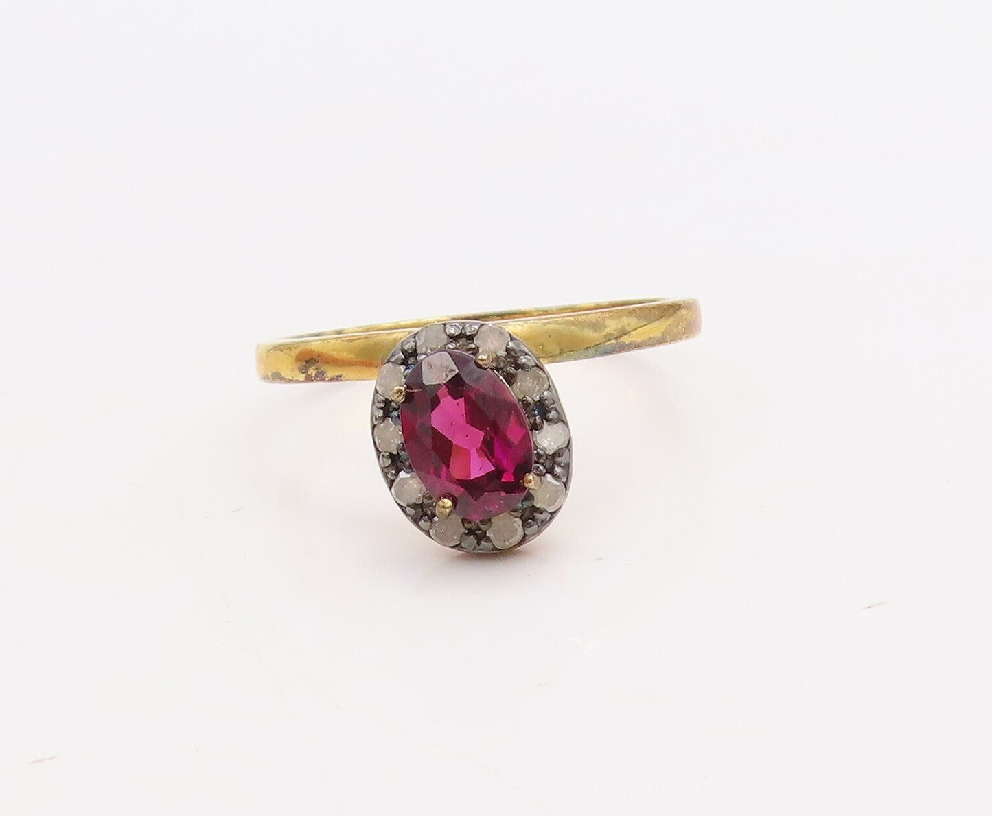 925 Sterling Silver Vintage Ring Gold Plated Diamonds & Gemstones  Sz 8  RG30536