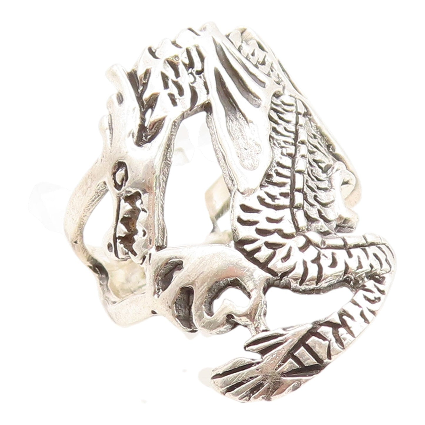 925 Sterling Silver Vintage Ring Intricate Winged Dragon Band  Sz 6  RG35995