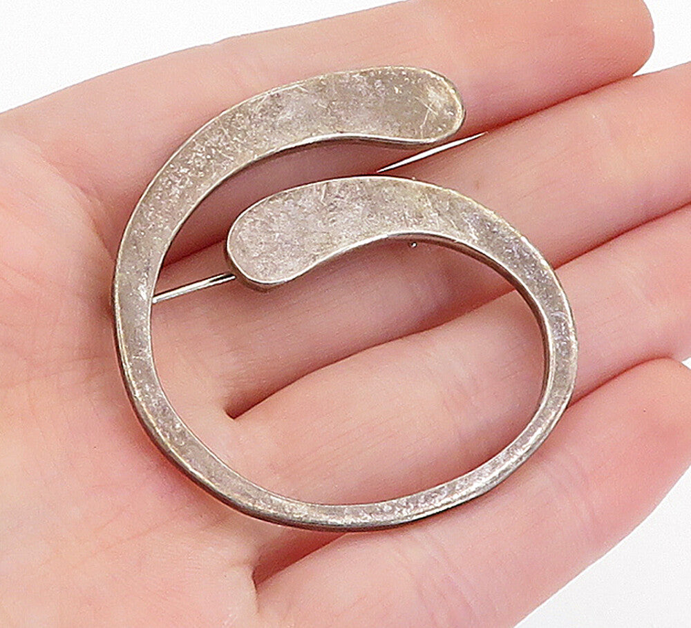925 Sterling Silver  Vintage Smooth Dark Tone Round Swirl Brooch Pin  BP1990