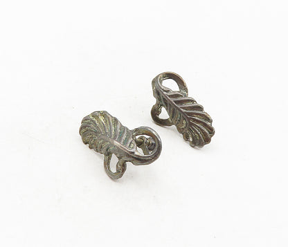 925 Sterling Silver  Vintage Dark Tone Floral Leaf Non Pierce Earrings  EG4729