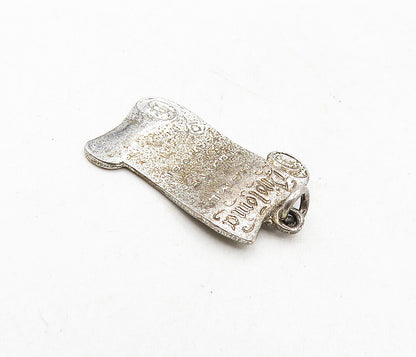 925 Sterling Silver  Vintage Dark Tone Etched Diploma Scroll Pendant  PT6831