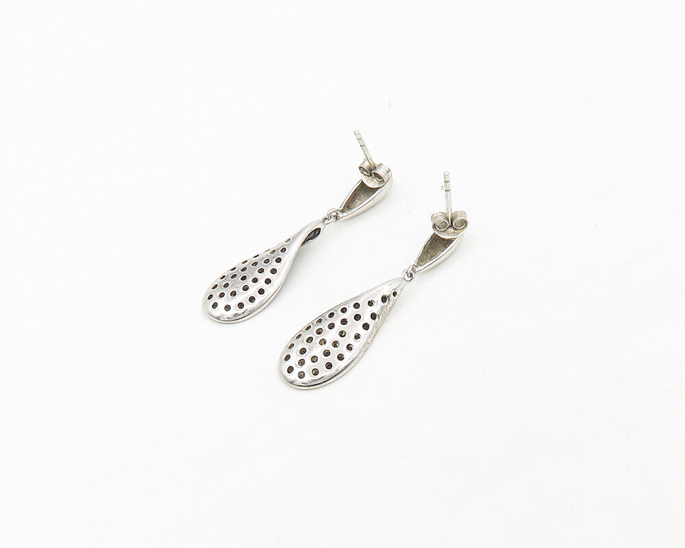 925 Sterling Silver  Shiny Black Hematite Encrusted Rain Drop Earrings  EG9099