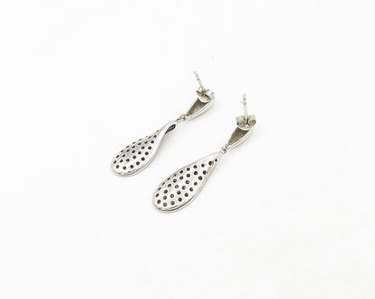 925 Sterling Silver  Shiny Black Hematite Encrusted Rain Drop Earrings  EG9099