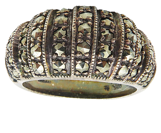 925 Sterling Silver  Vintage Sparkling Marcasite Dome Band Ring Sz 7  RG8841