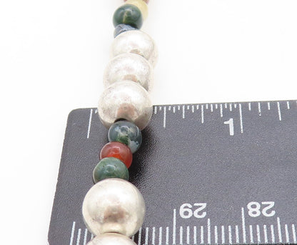MASHA NAVAJO 925 Silver Vintage Multi Stone Kokopelli Chain Necklace NE1320