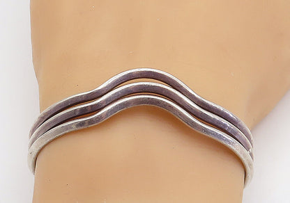 MEXICO 925 Sterling Silver  Vintage Dark Tone Split Shank Cuff Bracelet BT1813