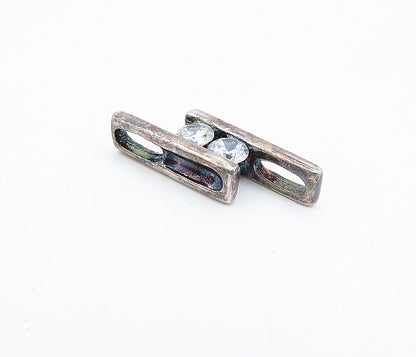 925 Sterling Silver  Vintage Cubic Zirconia Two Tone Parallel Pendant  PT2990