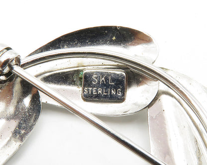 SKL 925 Sterling Silver  Vintage Floral Leaf Wreath Round Brooch Pin  BP5693