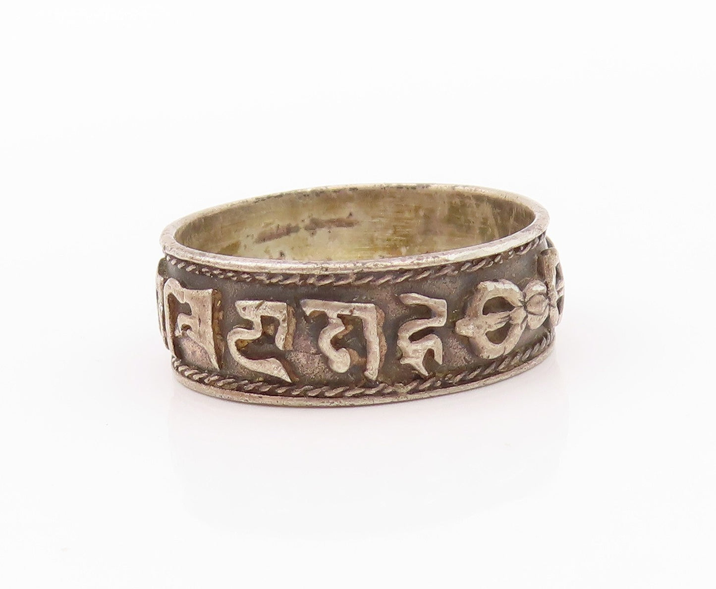 925 Sterling Silver Vintage Ring Dark Tone Antique Tibetan Sz 10.5 RG32404