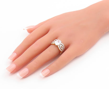 925 Sterling Silver Vintage Ring Gold Plated CZ Statement Band  Sz 7  RG35520
