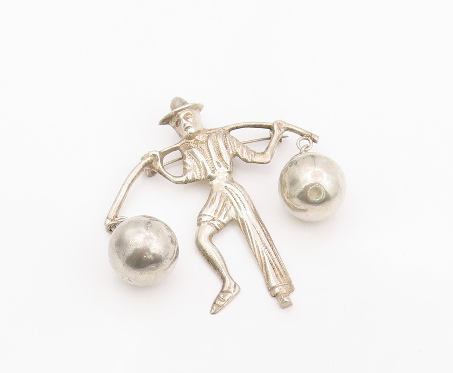 925 Sterling Silver Vintage Brooch MEXICO Man Carrying Water Jugs Pin  BP12083