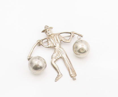 925 Sterling Silver Vintage Brooch MEXICO Man Carrying Water Jugs Pin  BP12083