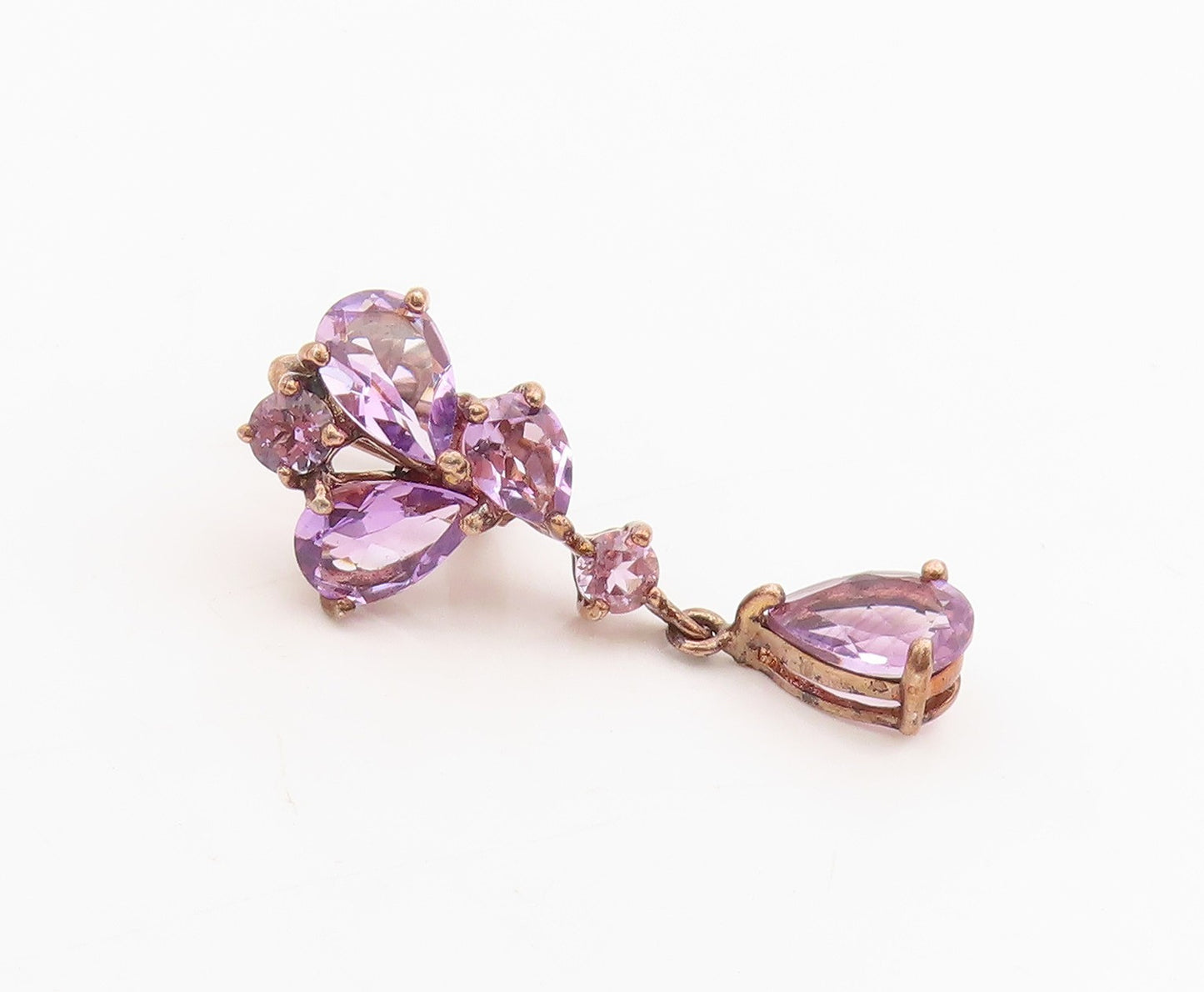 925 Sterling Silver Vintage Earrings Gold Plated Real Amethyst Cluster  EG13836