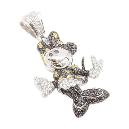925 Sterling Silver Vintage Pendant Large CZ Cluster Minnie Mouse  PT25300