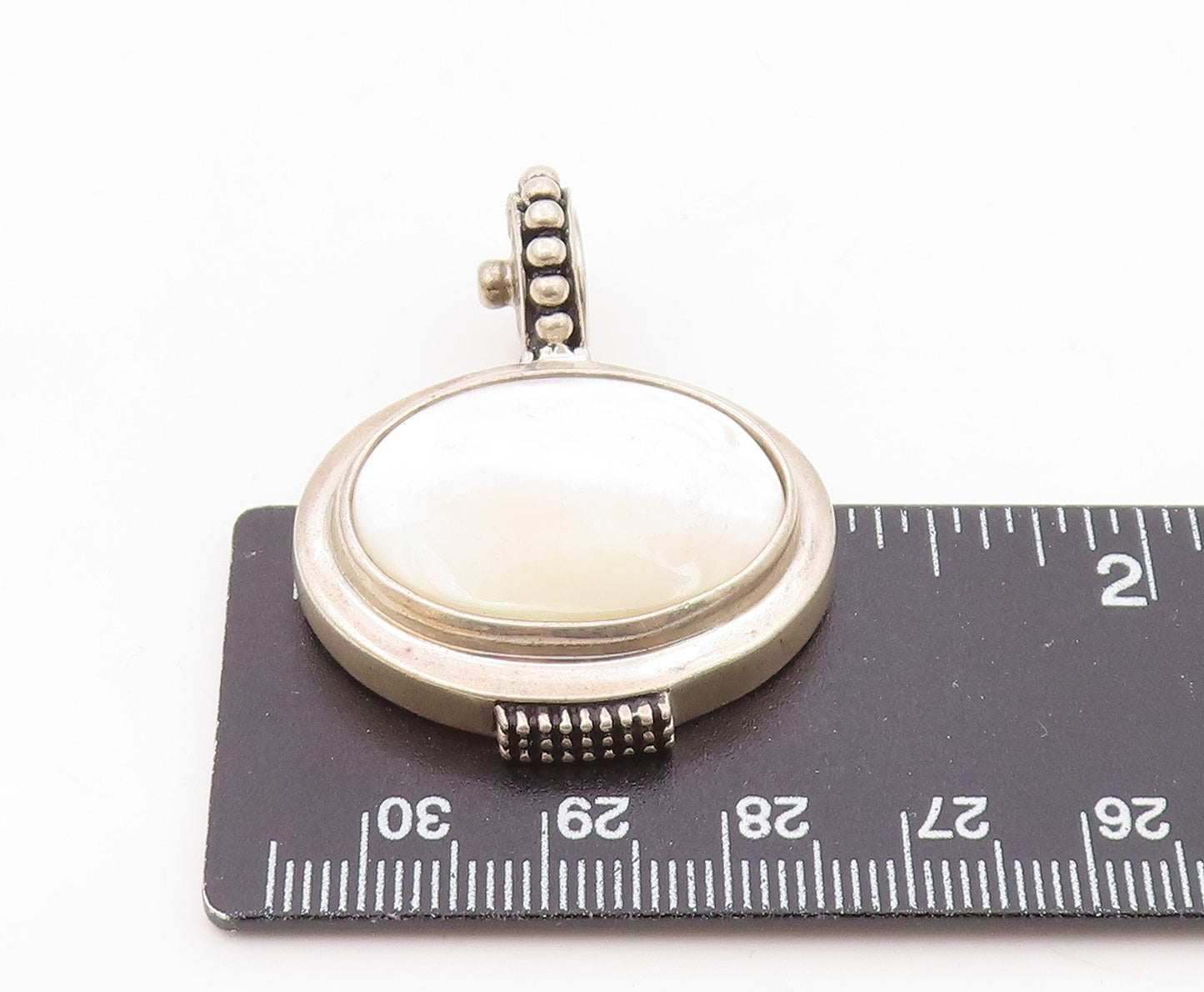 ESPO SIG 925 Silver  Vintage Beaded Oval Mother Of Pearl Pendant  PT21115