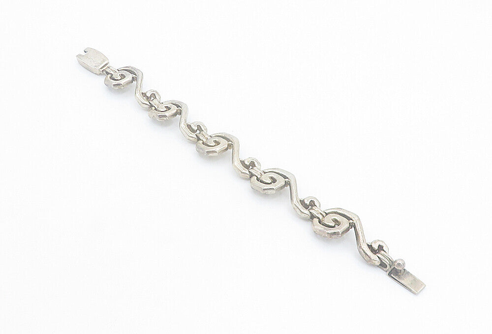 MEXICO 925 Sterling Silver  Vintage Dark Tone Spiral Chain Bracelet  BT3401
