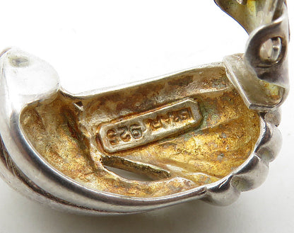 ISRAEL 925 Sterling Silver  Vintage Shiny Fluted Non Pierce Earrings  EG8298