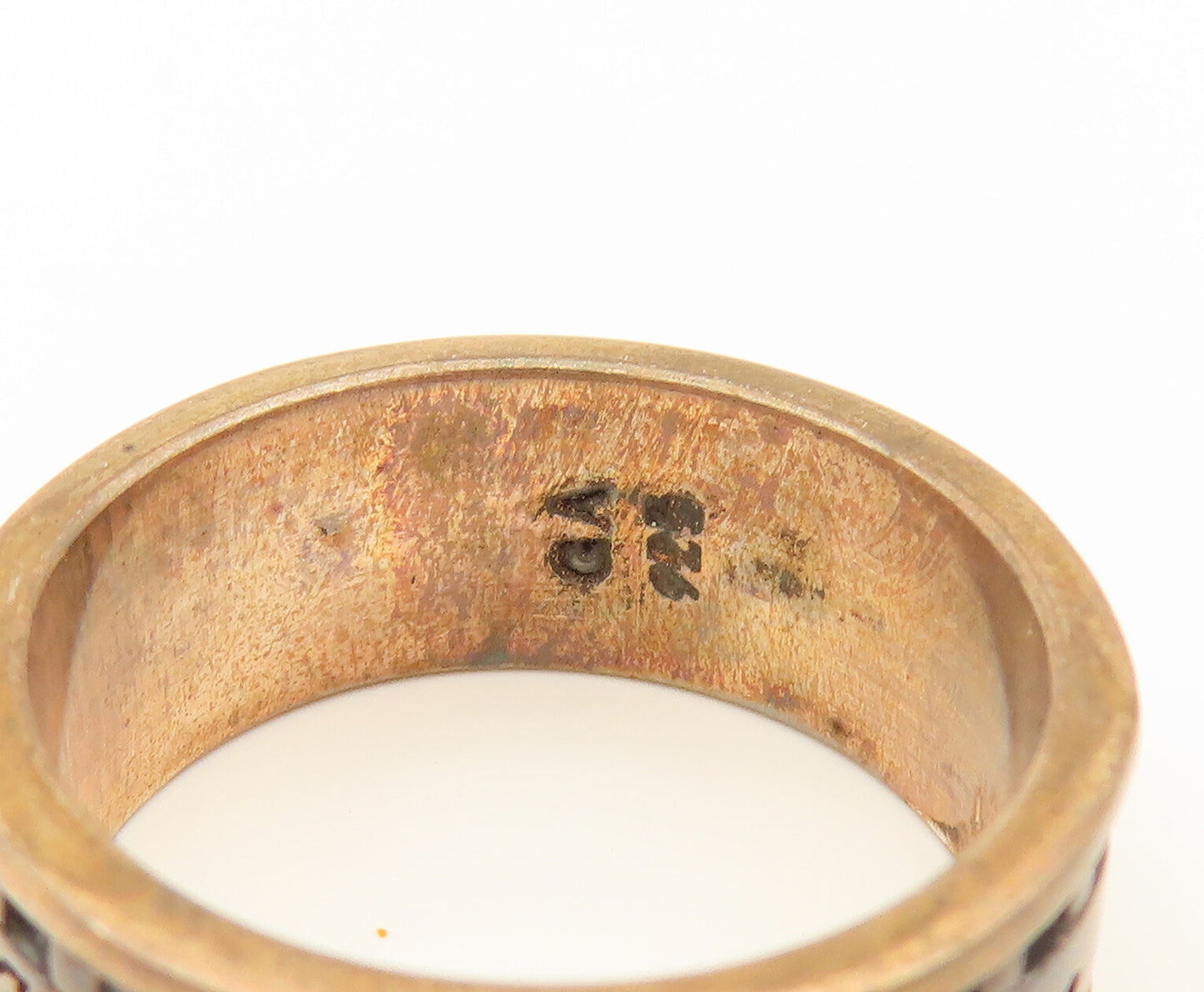 GEOART 925 Sterling Silver Vintage Engraved Go Green Band Ring Sz 9 RG26351