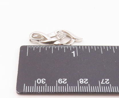925 Sterling Silver  Vintage Shiny Genuine Diamonds Ribbon Pendant  PT17977