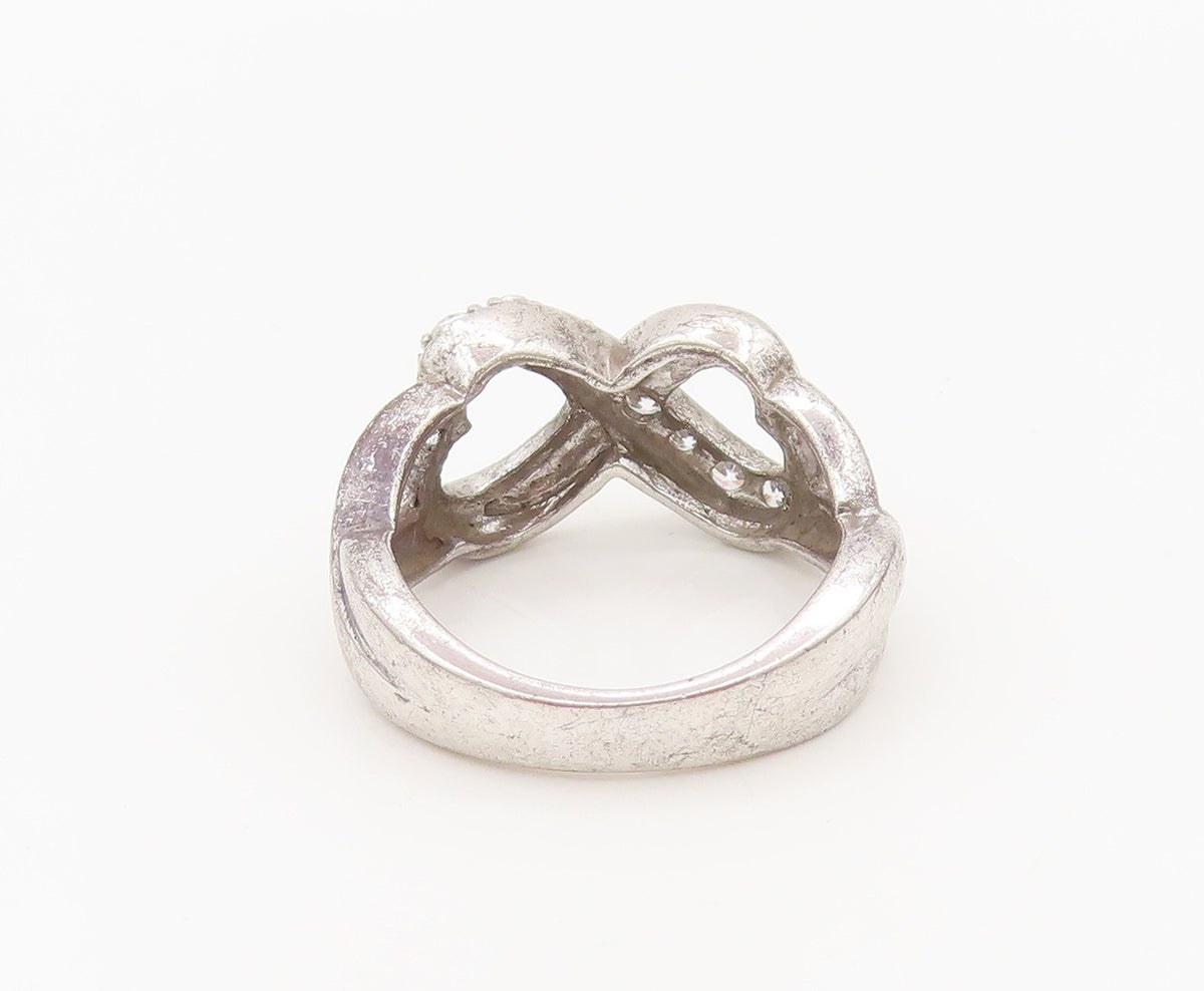 925 Sterling Silver Vintage Swirly Cutout Infinity Heart Ring Sz 5.5 RG27161