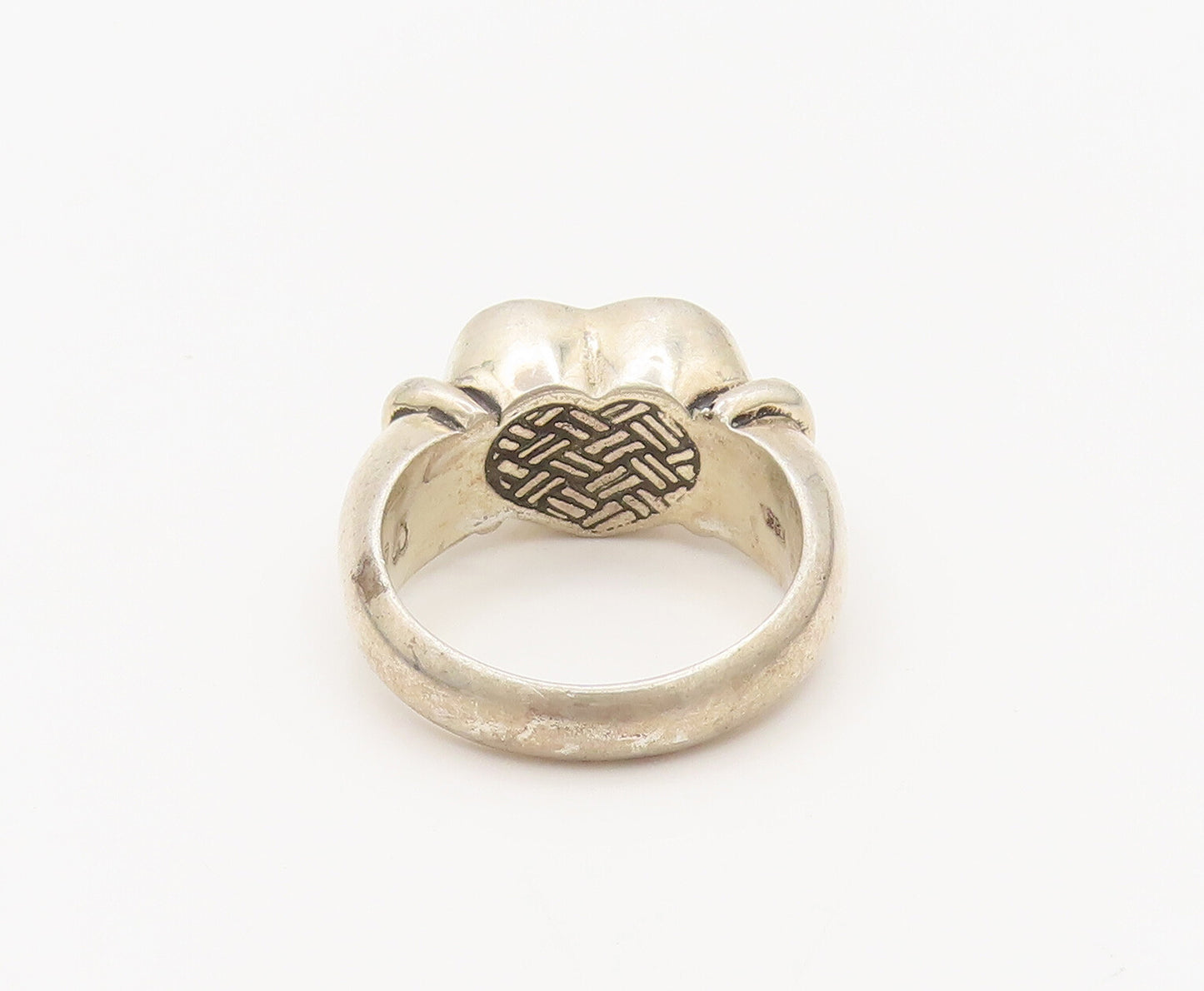 925 Sterling Silver  Vintage Brutalist Woven Carved Heart Ring Sz 7.5  RG27191