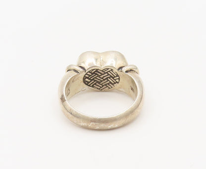 925 Sterling Silver  Vintage Brutalist Woven Carved Heart Ring Sz 7.5  RG27191