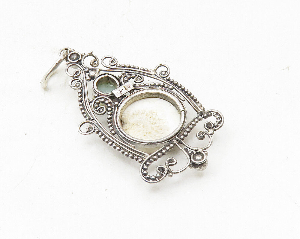 925 Sterling Silver  Vintage Shiva Eye & Larimar Swirl Drop Pendant  PT7585