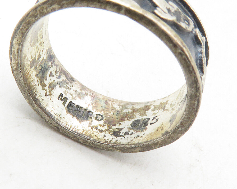 MEXICO 925 Sterling Silver  Vintage Oxidized Dolphins Band Ring Sz 8  RG9993