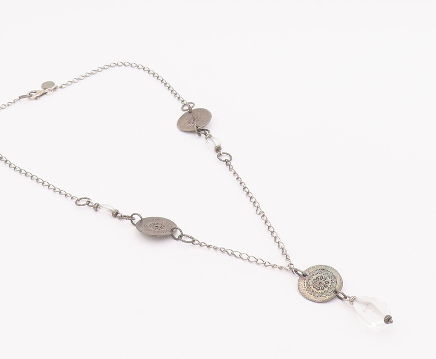 925 Sterling Silver Vintage Necklace SILPADA Etched Circular Chanie Glass NE4237